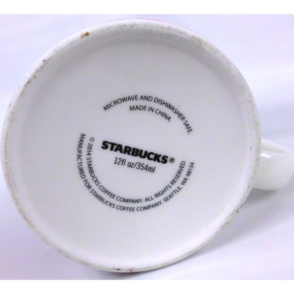 Starbucks Christmas Coffee Mug 2014 Red Poinsettia Starburst Holiday Set of 2 - Picture 4 of 4